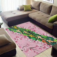 Koi Fish Sakura Japan Area Rug Eternal Flow Cherry Blossom Seigaiha Pattern