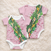 Koi Fish Sakura Japan Baby Onesie Eternal Flow Cherry Blossom Seigaiha Pattern