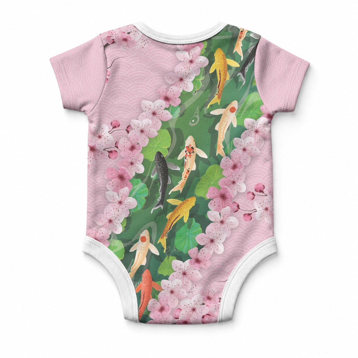 Koi Fish Sakura Japan Baby Onesie Eternal Flow Cherry Blossom Seigaiha Pattern