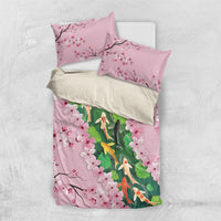 Koi Fish Sakura Japan Bedding Set Eternal Flow Cherry Blossom Seigaiha Pattern