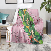 Koi Fish Sakura Japan Blanket Eternal Flow Cherry Blossom Seigaiha Pattern