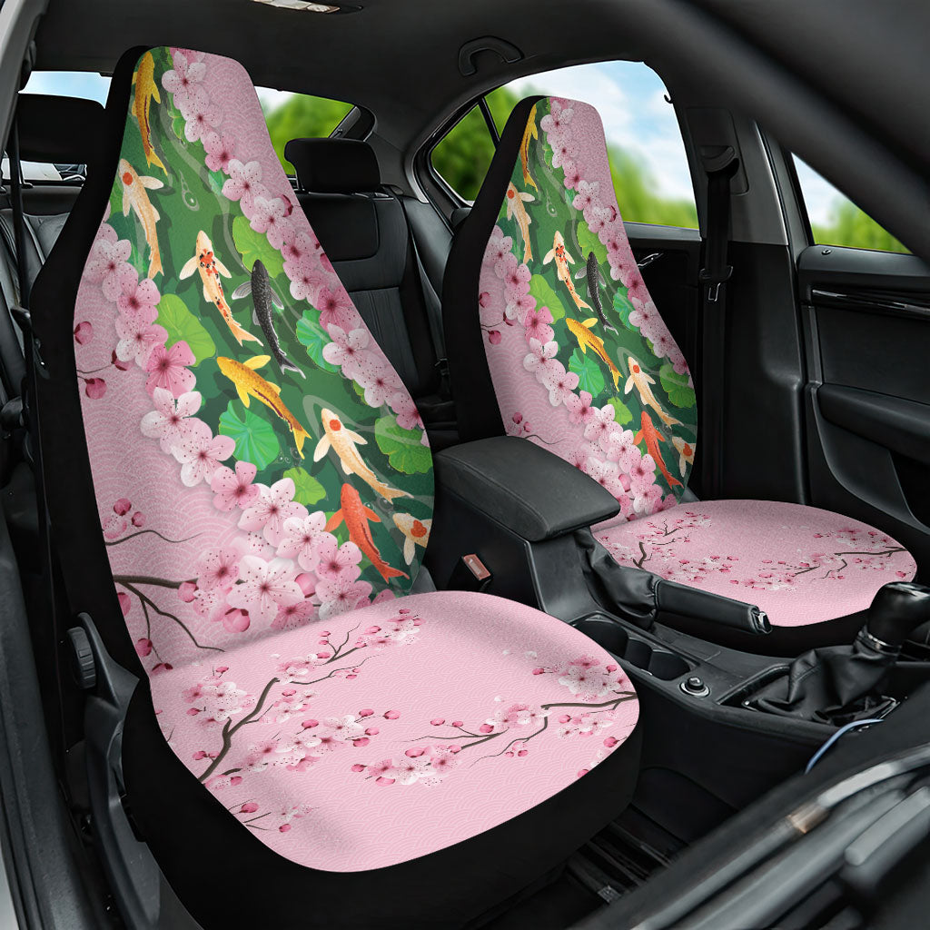 Koi Fish Sakura Japan Car Seat Cover Eternal Flow Cherry Blossom Seigaiha Pattern