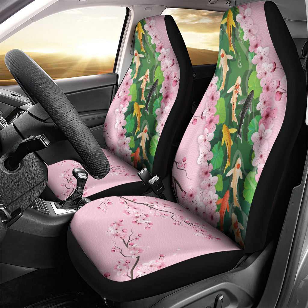 Koi Fish Sakura Japan Car Seat Cover Eternal Flow Cherry Blossom Seigaiha Pattern