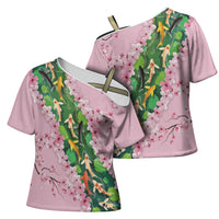 Koi Fish Sakura Japan Cross Shoulder Shirt Eternal Flow Cherry Blossom Seigaiha Pattern