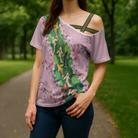 Koi Fish Sakura Japan Cross Shoulder Shirt Eternal Flow Cherry Blossom Seigaiha Pattern