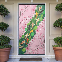 Koi Fish Sakura Japan Door Cover Eternal Flow Cherry Blossom Seigaiha Pattern