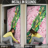Koi Fish Sakura Japan Door Cover Eternal Flow Cherry Blossom Seigaiha Pattern