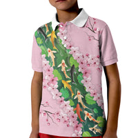 Koi Fish Sakura Japan Kid Polo Shirt Eternal Flow Cherry Blossom Seigaiha Pattern