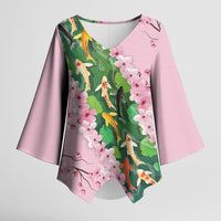 Koi Fish Sakura Japan Kimono Sleeve Blouse Eternal Flow Cherry Blossom Seigaiha Pattern