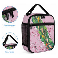 Koi Fish Sakura Japan Lunch Bag Eternal Flow Cherry Blossom Seigaiha Pattern