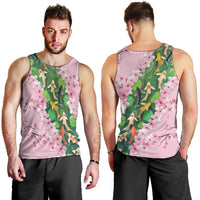 Koi Fish Sakura Japan Men Tank Top Eternal Flow Cherry Blossom Seigaiha Pattern