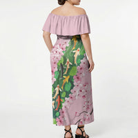 Koi Fish Sakura Japan Off Shoulder Maxi Dress Eternal Flow Cherry Blossom Seigaiha Pattern