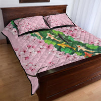 Koi Fish Sakura Japan Quilt Bed Set Eternal Flow Cherry Blossom Seigaiha Pattern
