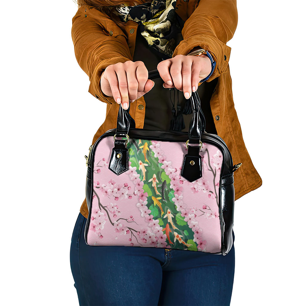 Koi Fish Sakura Japan Shoulder Handbag Eternal Flow Cherry Blossom Seigaiha Pattern