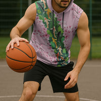 Koi Fish Sakura Japan Sleeveless Hoodie Eternal Flow Cherry Blossom Seigaiha Pattern