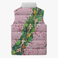 Koi Fish Sakura Japan Sleeveless Puffer Jacket Eternal Flow Cherry Blossom Seigaiha Pattern