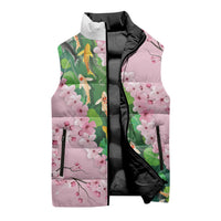 Koi Fish Sakura Japan Sleeveless Puffer Jacket Eternal Flow Cherry Blossom Seigaiha Pattern