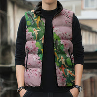 Koi Fish Sakura Japan Sleeveless Puffer Jacket Eternal Flow Cherry Blossom Seigaiha Pattern
