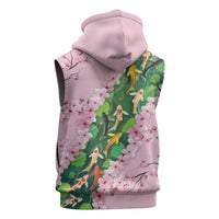 Koi Fish Sakura Japan Sleeveless Zip Hoodie Eternal Flow Cherry Blossom Seigaiha Pattern