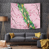 Koi Fish Sakura Japan Tapestry Eternal Flow Cherry Blossom Seigaiha Pattern
