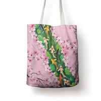 Koi Fish Sakura Japan Tote Bag Eternal Flow Cherry Blossom Seigaiha Pattern
