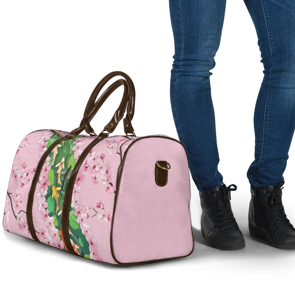 Koi Fish Sakura Japan Travel Bag Eternal Flow Cherry Blossom Seigaiha Pattern