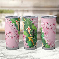 Koi Fish Sakura Japan Tumbler Cup Eternal Flow Cherry Blossom Seigaiha Pattern