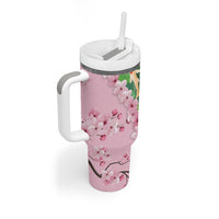 Koi Fish Sakura Japan Tumbler With Handle Eternal Flow Cherry Blossom Seigaiha Pattern