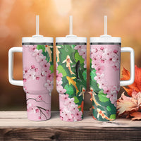 Koi Fish Sakura Japan Tumbler With Handle Eternal Flow Cherry Blossom Seigaiha Pattern