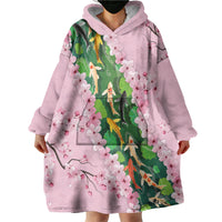 Koi Fish Sakura Japan Wearable Blanket Hoodie Eternal Flow Cherry Blossom Seigaiha Pattern