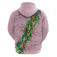 Koi Fish Sakura Japan Zip Hoodie Eternal Flow Cherry Blossom Seigaiha Pattern