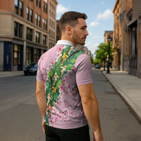 Koi Fish Sakura Japan Zipper Polo Shirt Eternal Flow Cherry Blossom Seigaiha Pattern