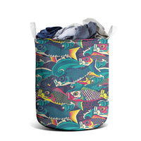 Japan Koinobori Laundry Basket Japanese Koi Flag Waves Pattern
