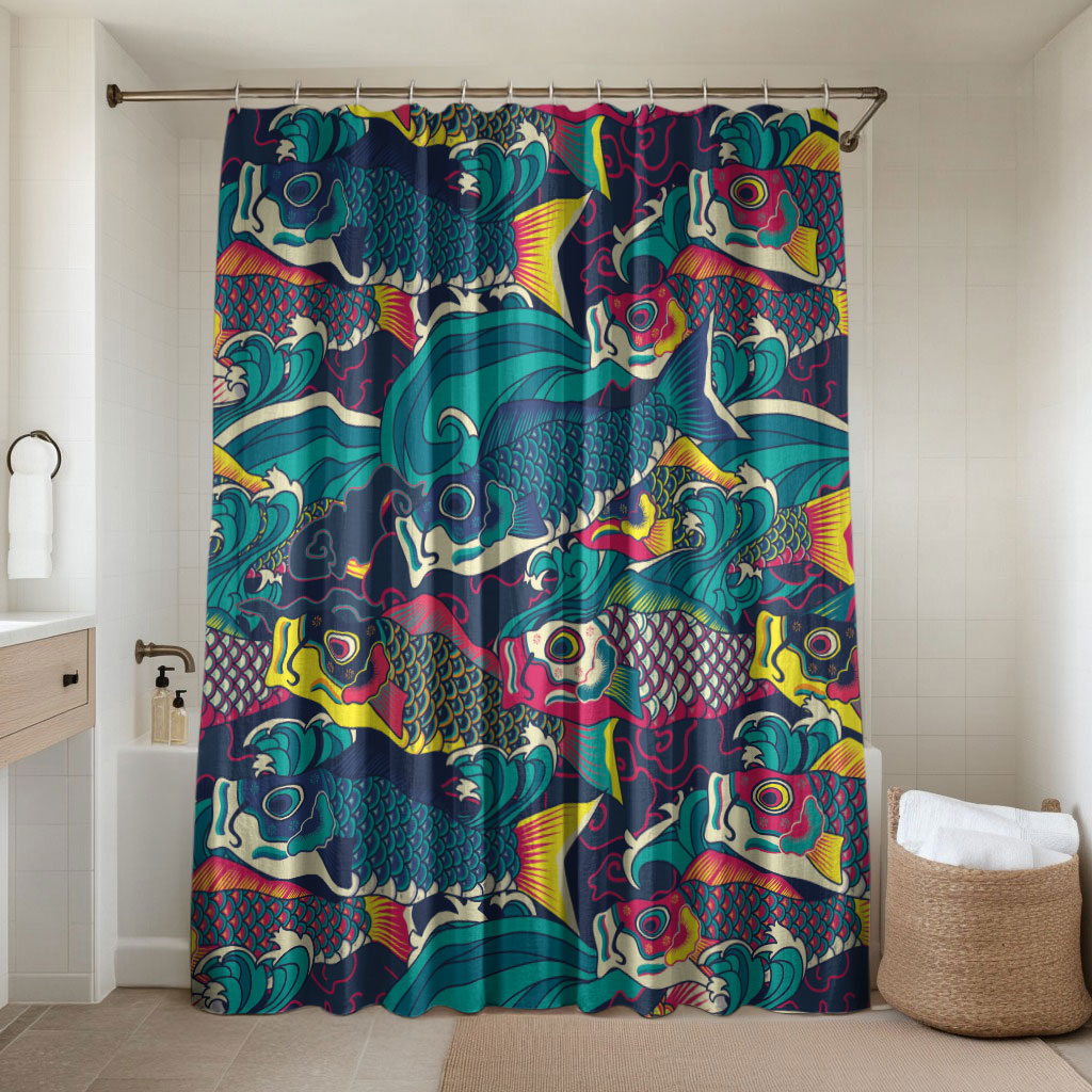 Japan Koinobori Bathroom Set Japanese Koi Flag Waves Pattern