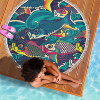Japan Koinobori Beach Blanket Japanese Koi Flag Waves Pattern