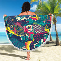 Japan Koinobori Beach Blanket Japanese Koi Flag Waves Pattern