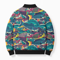 Japan Koinobori Bomber Puffer Jacket Japanese Koi Flag Waves Pattern