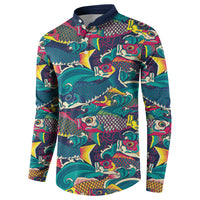 Japan Koinobori Button Sweatshirt Japanese Koi Flag Waves Pattern