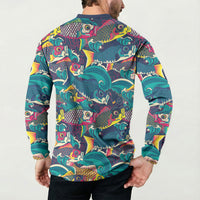 Japan Koinobori Button Sweatshirt Japanese Koi Flag Waves Pattern