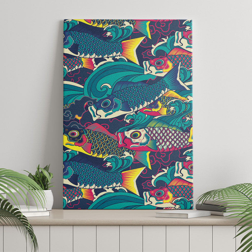 Japan Koinobori Canvas Wall Art Japanese Koi Flag Waves Pattern