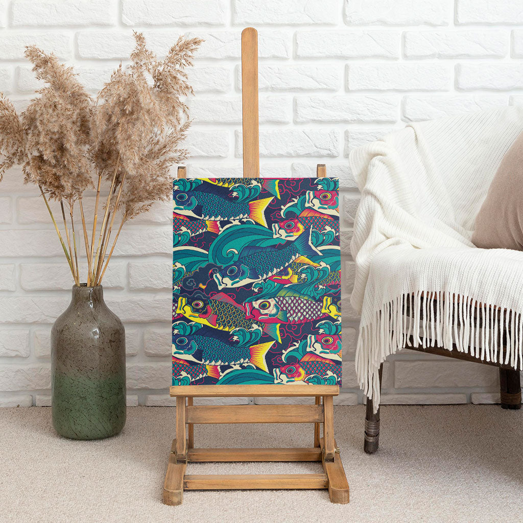 Japan Koinobori Canvas Wall Art Japanese Koi Flag Waves Pattern