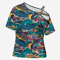 Japan Koinobori Cross Shoulder Shirt Japanese Koi Flag Waves Pattern