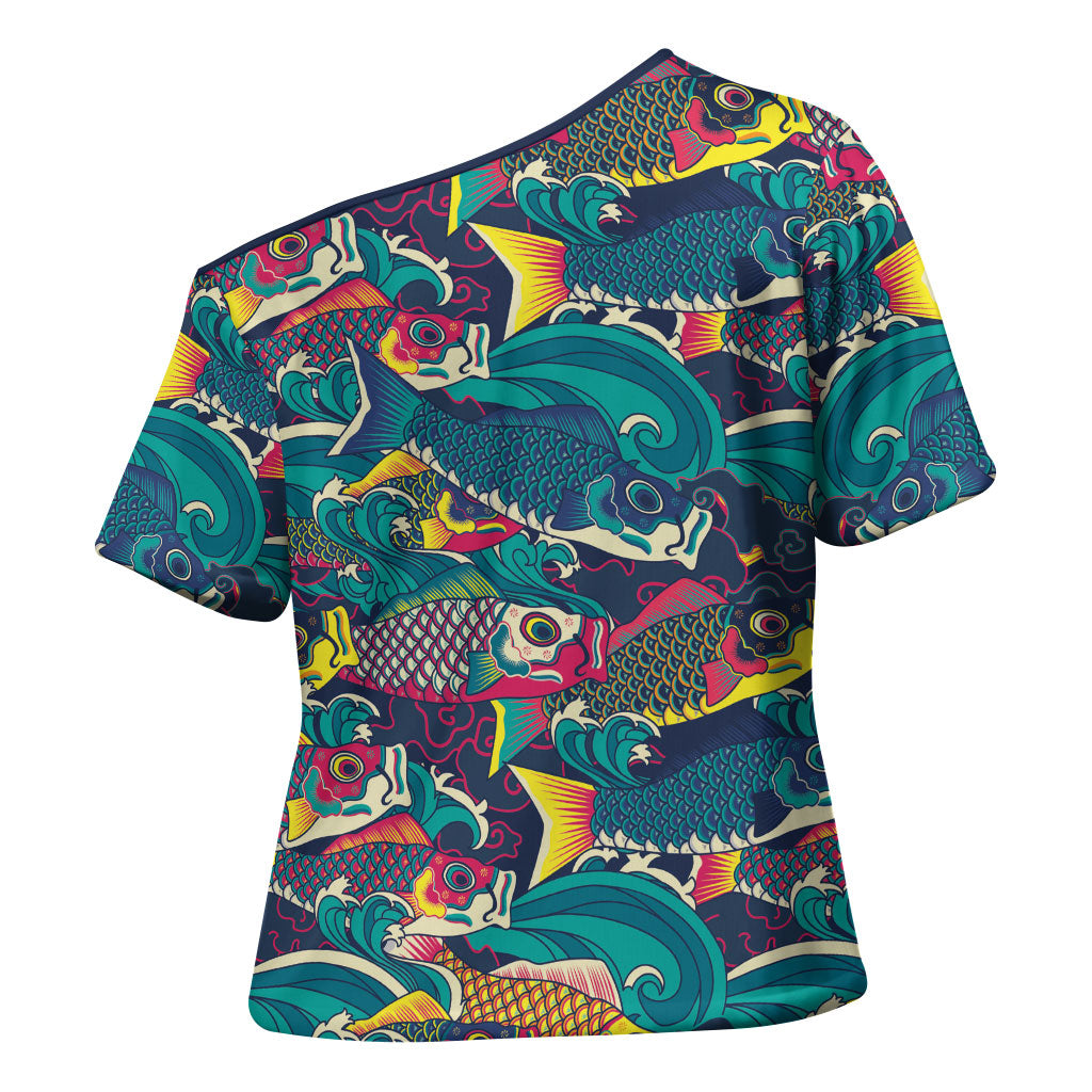 Japan Koinobori Cross Shoulder Shirt Japanese Koi Flag Waves Pattern