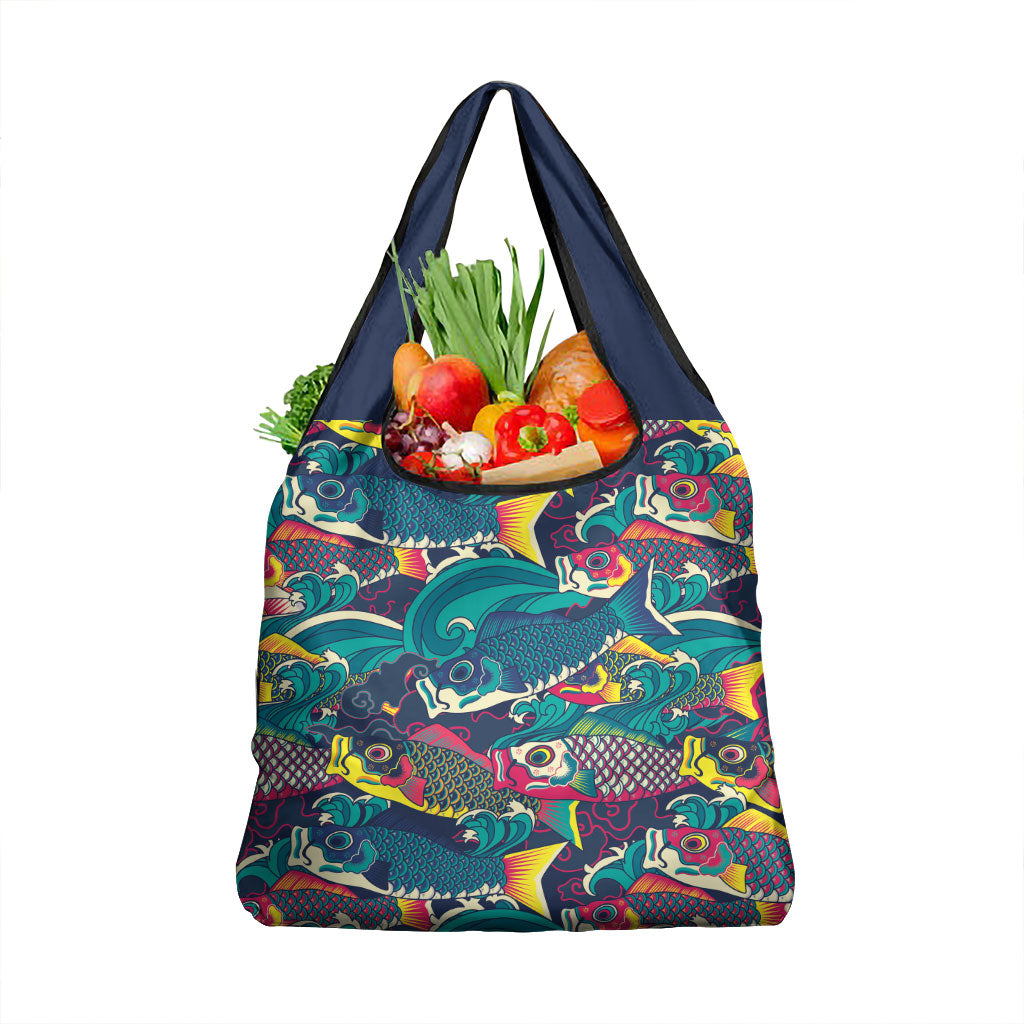 Japan Koinobori Grocery Bag Japanese Koi Flag Waves Pattern