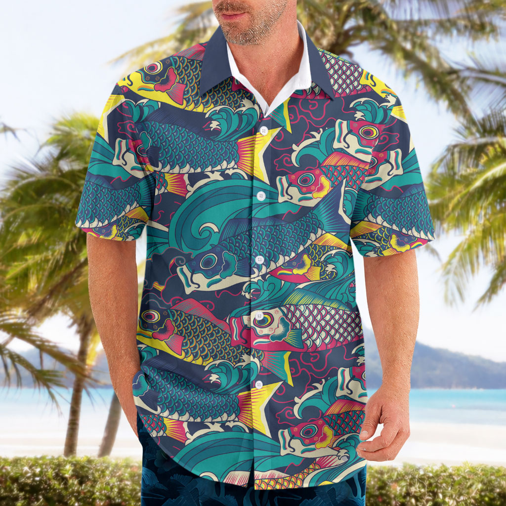 Japan Koinobori Hawaiian Shirt Japanese Koi Flag Waves Pattern