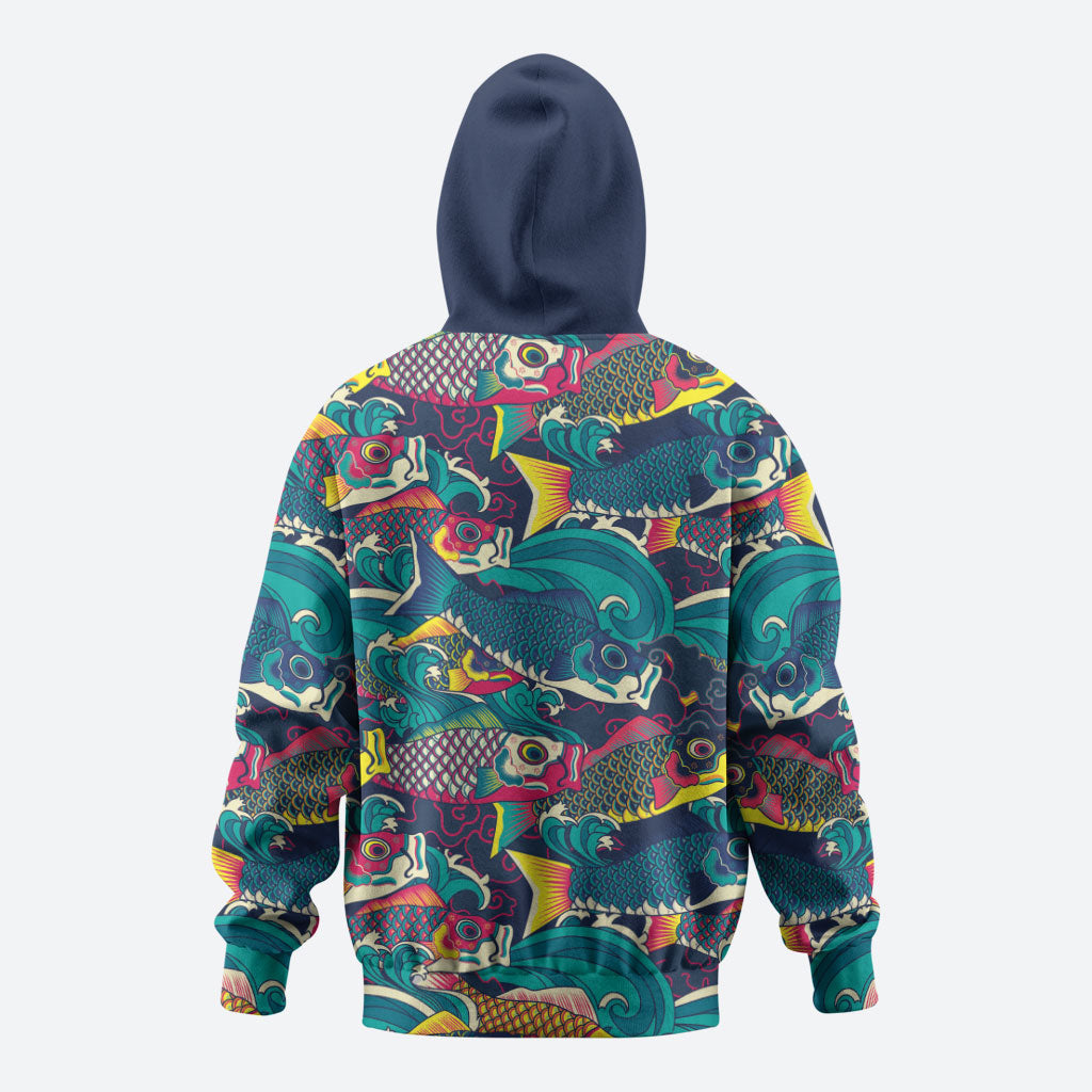 Japan Koinobori Hoodie Japanese Koi Flag Waves Pattern