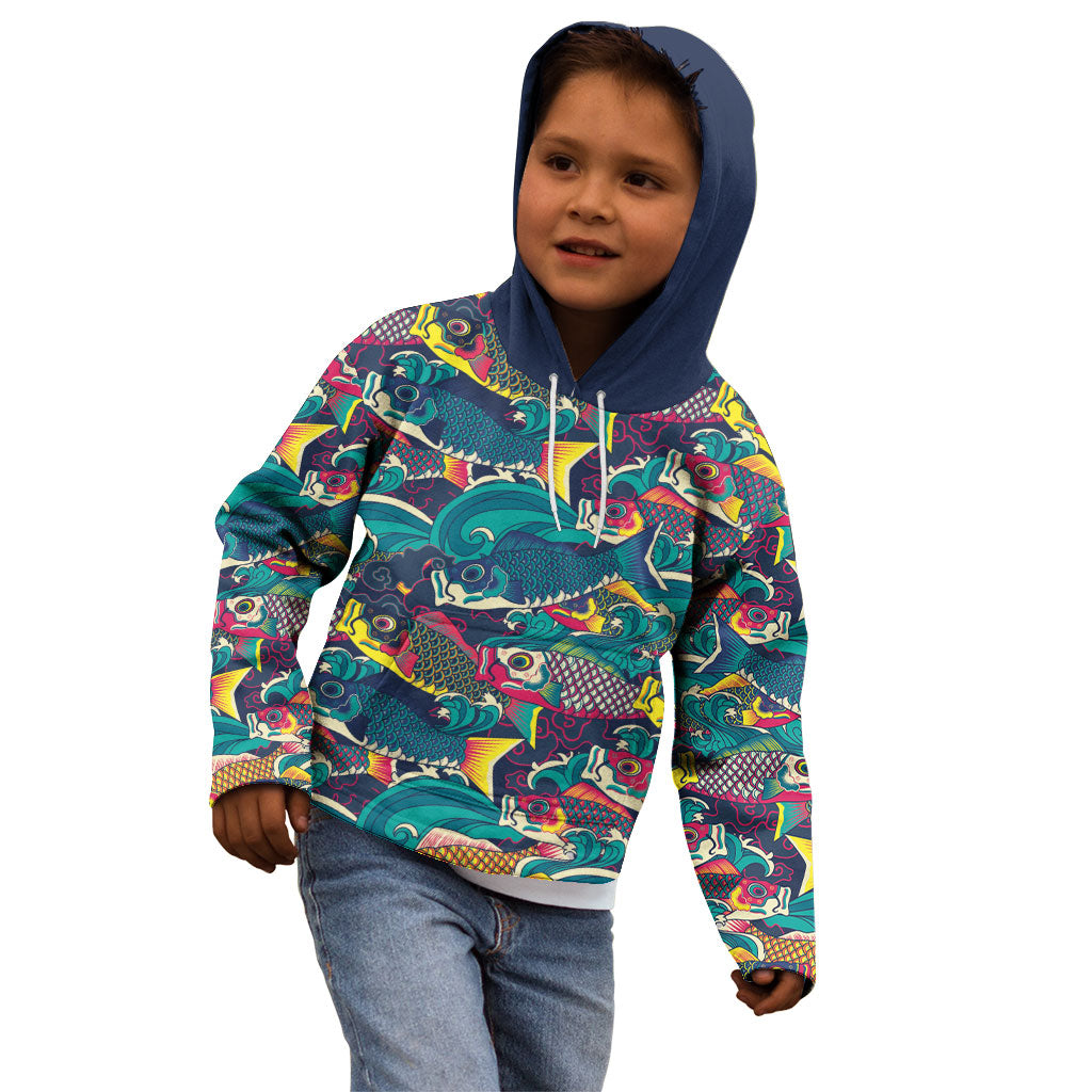 Japan Koinobori Kid Hoodie Japanese Koi Flag Waves Pattern