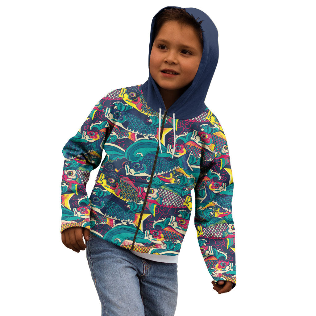 Japan Koinobori Kid Hoodie Japanese Koi Flag Waves Pattern
