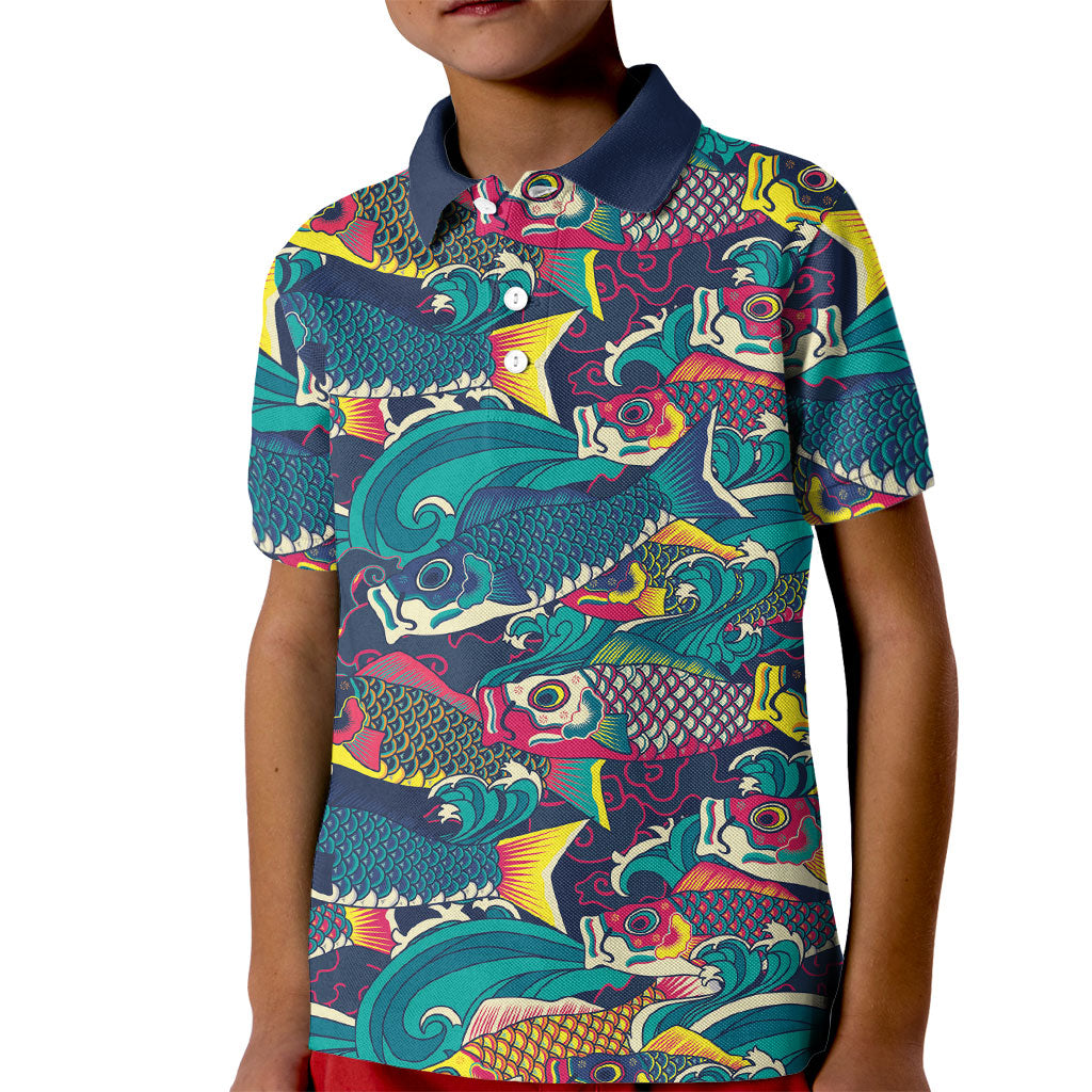 Japan Koinobori Kid Polo Shirt Japanese Koi Flag Waves Pattern