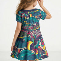 Japan Koinobori Kid Short Sleeve Dress Japanese Koi Flag Waves Pattern